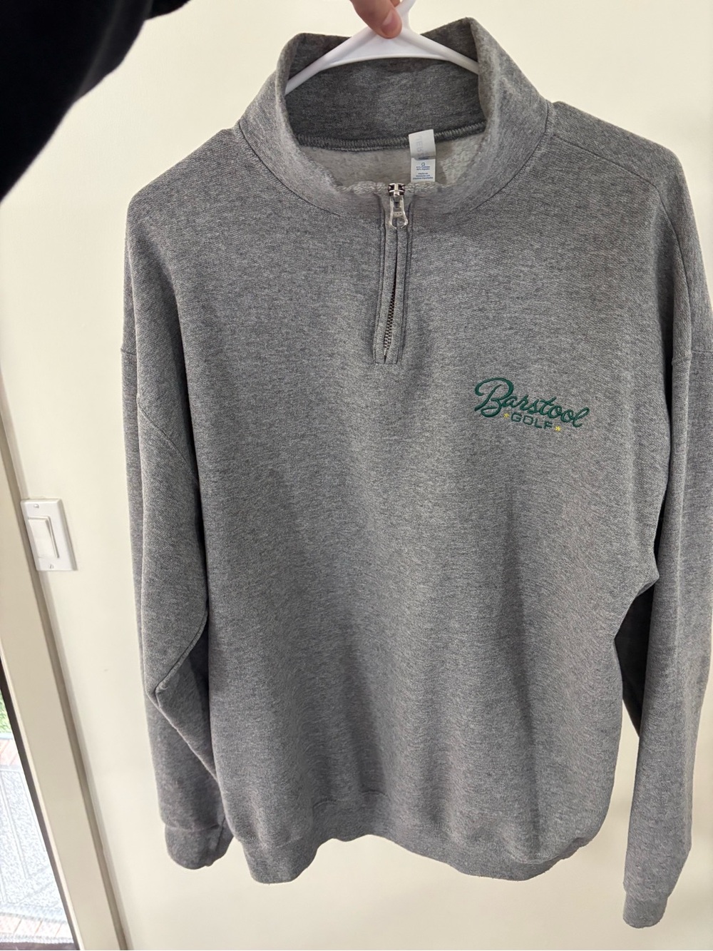 Barstool Golf Gray Quarter-Zip Sweatshirt with Green Script Logo
